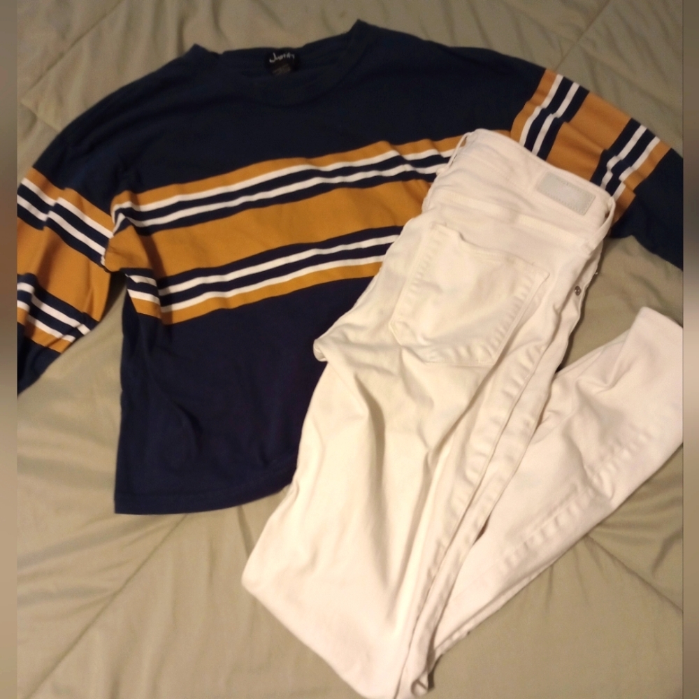 Yellow and blue long sleeve top